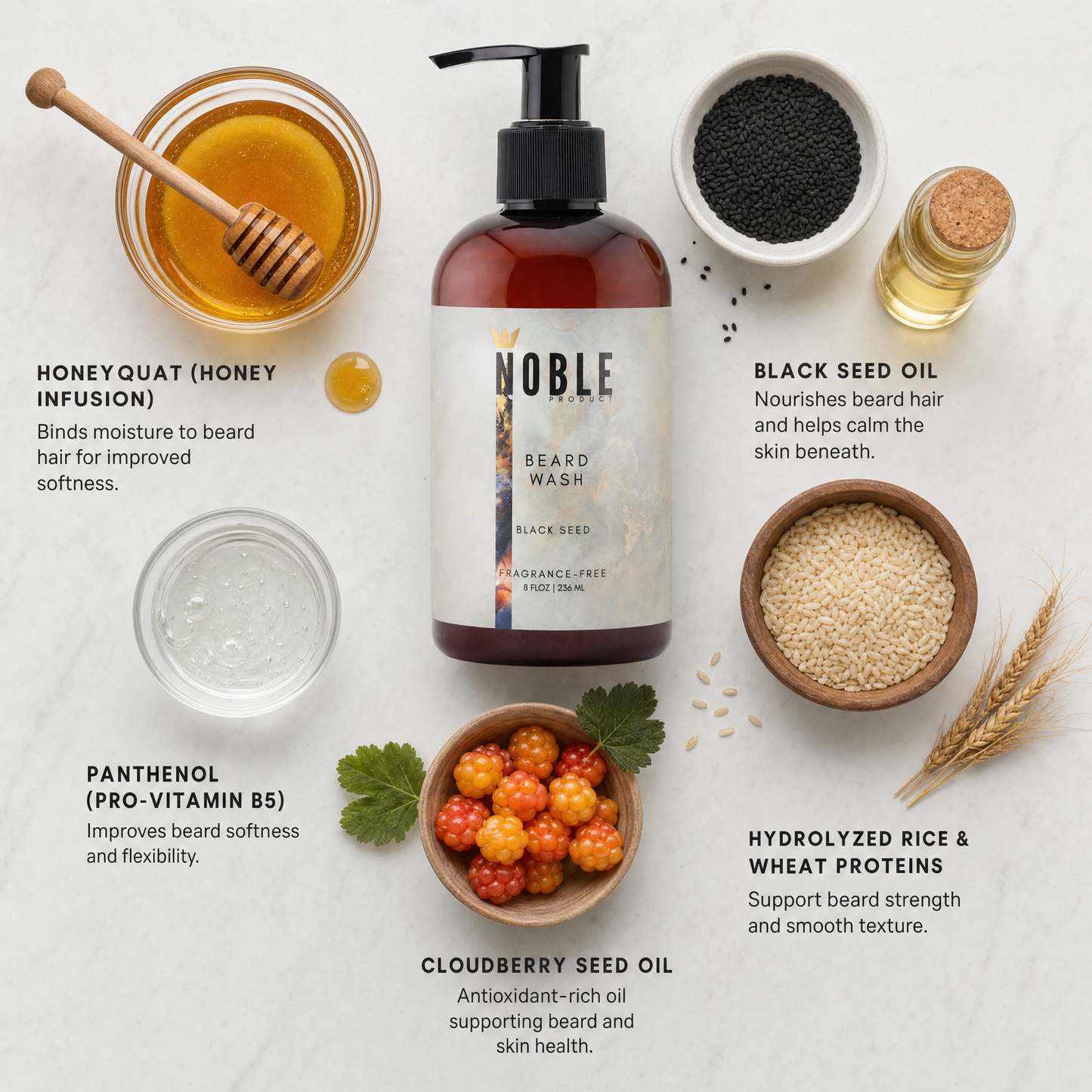 Fragrance-Free Beard Wash for Men – 8 oz Black Seed Oil Cleanser for Sensitive Skin, Softer Beard, and Daily Use